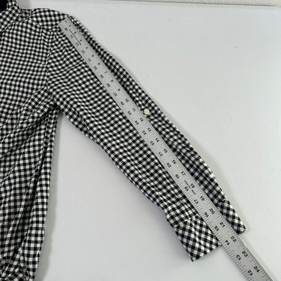 Talbots Button Front Top Petite M MP Black White Gingham Check Roll Tab Sleeve - Picture 9 of 11